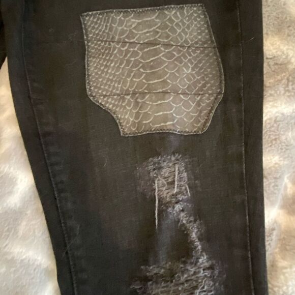 Current/Elliot black jeans, snakeskin leather, lace & suede patches size 30 NWT - Picture 2 of 9